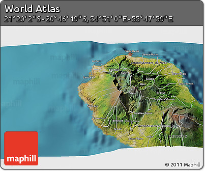 Satellite 3D Map of the Area around 21° 3' 11" S, 55° 19' 30" E