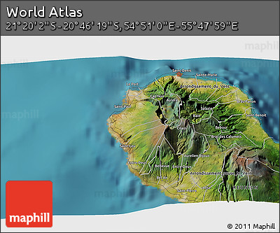 Satellite 3D Map of the Area around 21° 3' 11" S, 55° 19' 30" E