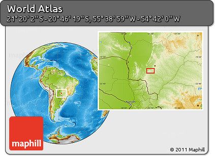 Physical Location Map of the Area around 21° 3' 11" S, 55° 10' 29" W