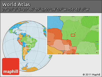 Political Location Map of the Area around 21° 3' 11" S, 55° 10' 29" W