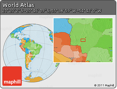 Political Location Map of the Area around 21° 3' 11" S, 55° 10' 29" W