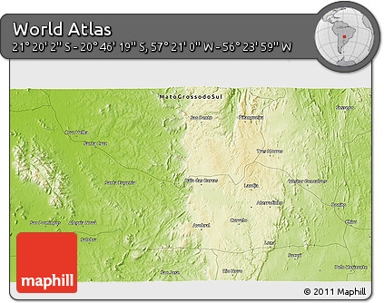 Physical 3D Map of the Area around 21° 3' 11" S, 56° 52' 30" W