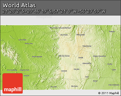 Physical 3D Map of the Area around 21° 3' 11" S, 56° 52' 30" W