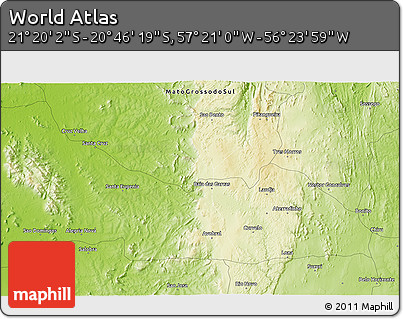 Physical 3D Map of the Area around 21° 3' 11" S, 56° 52' 30" W