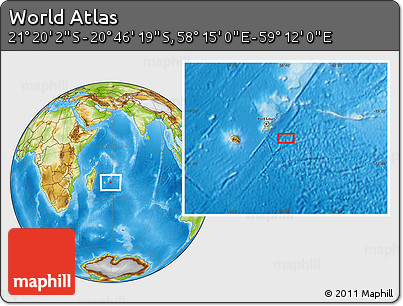 Physical Location Map of the Area around 21° 3' 11" S, 58° 43' 30" E
