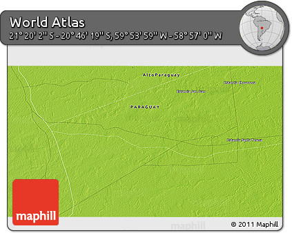 Physical 3D Map of the Area around 21° 3' 11" S, 59° 25' 29" W