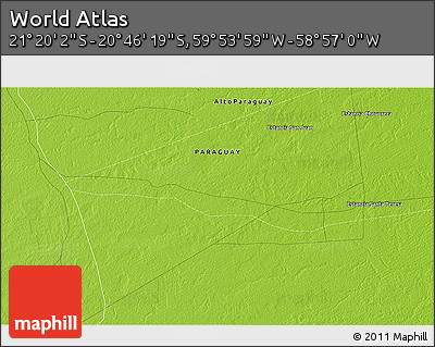 Physical 3D Map of the Area around 21° 3' 11" S, 59° 25' 29" W