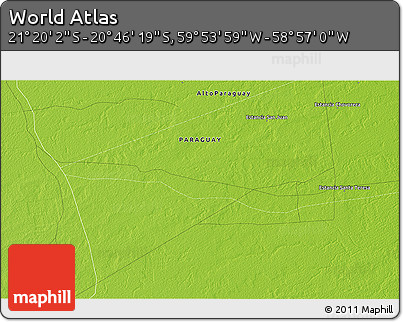 Physical 3D Map of the Area around 21° 3' 11" S, 59° 25' 29" W