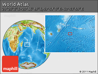 Physical Location Map of the Area around 21° 3' 11" S, 60° 25' 29" E