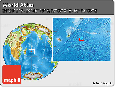 Physical Location Map of the Area around 21° 3' 11" S, 60° 25' 29" E