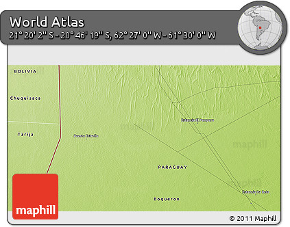 Physical 3D Map of the Area around 21° 3' 11" S, 61° 58' 30" W