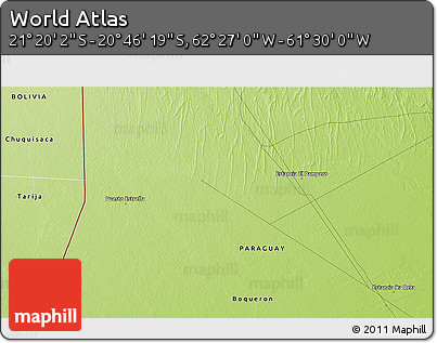 Physical 3D Map of the Area around 21° 3' 11" S, 61° 58' 30" W