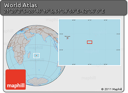 Gray Location Map of the Area around 21° 3' 11" S, 62° 7' 30" E
