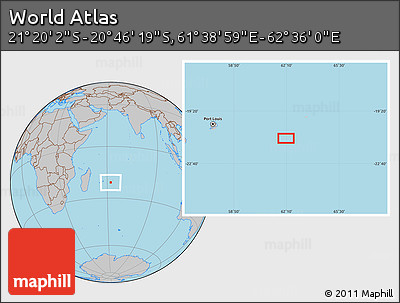 Gray Location Map of the Area around 21° 3' 11" S, 62° 7' 30" E