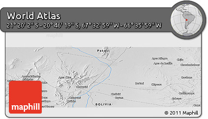Physical Panoramic Map of the Area around 21° 3' 11" S, 67° 4' 29" W
