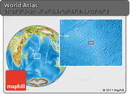 Physical Location Map of the Area around 21° 3' 11" S, 68° 4' 29" E