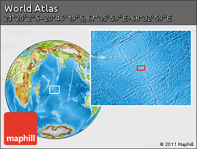 Physical Location Map of the Area around 21° 3' 11" S, 68° 4' 29" E