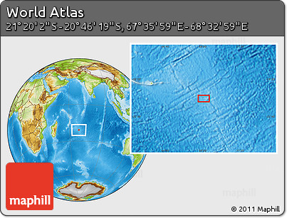Physical Location Map of the Area around 21° 3' 11" S, 68° 4' 29" E