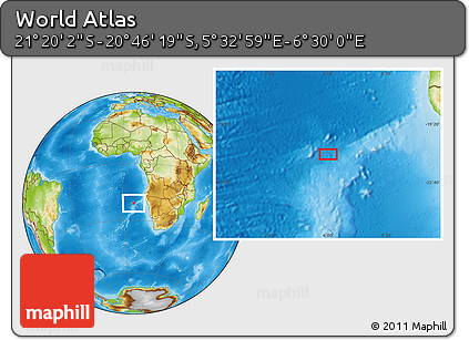 Physical Location Map of the Area around 21° 3' 11" S, 6° 1' 30" E