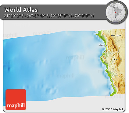 Physical 3D Map of the Area around 21° 3' 11" S, 70° 28' 29" W