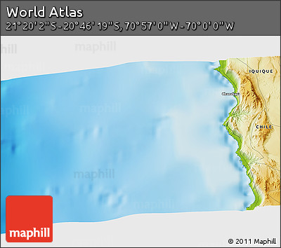 Physical 3D Map of the Area around 21° 3' 11" S, 70° 28' 29" W