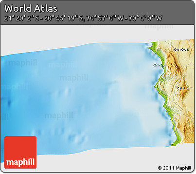 Physical 3D Map of the Area around 21° 3' 11" S, 70° 28' 29" W