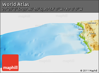 Physical Panoramic Map of the Area around 21° 3' 11" S, 70° 28' 29" W
