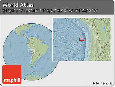 Savanna Style Location Map of the Area around 21° 3' 11" S, 72° 10' 30" W, hill shading