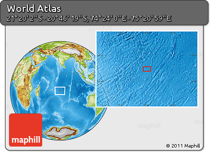 Physical Location Map of the Area around 21° 3' 11" S, 74° 52' 30" E