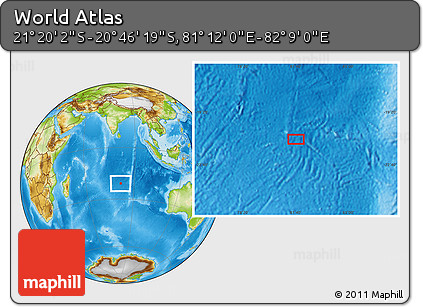 Physical Location Map of the Area around 21° 3' 11" S, 81° 40' 30" E