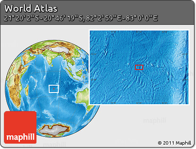 Physical Location Map of the Area around 21° 3' 11" S, 82° 31' 30" E