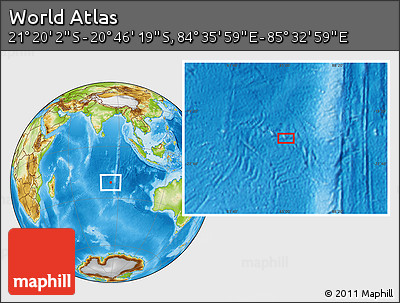 Physical Location Map of the Area around 21° 3' 11" S, 85° 4' 29" E