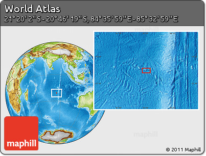 Physical Location Map of the Area around 21° 3' 11" S, 85° 4' 29" E