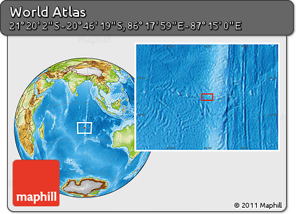 Physical Location Map of the Area around 21° 3' 11" S, 86° 46' 30" E