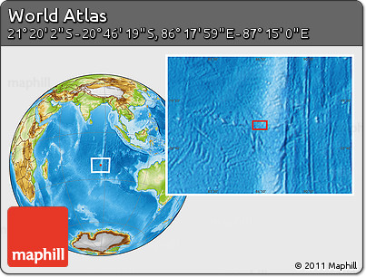 Physical Location Map of the Area around 21° 3' 11" S, 86° 46' 30" E