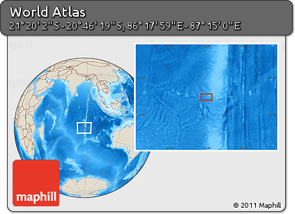 Shaded Relief Location Map of the Area around 21° 3' 11" S, 86° 46' 30" E