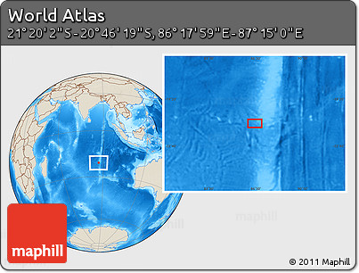 Shaded Relief Location Map of the Area around 21° 3' 11" S, 86° 46' 30" E