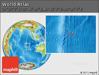 Physical Location Map of the Area around 21° 3' 11" S, 90° 10' 30" E