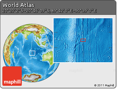 Physical Location Map of the Area around 21° 3' 11" S, 90° 10' 30" E