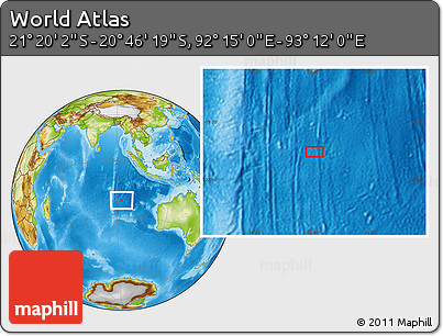 Physical Location Map of the Area around 21° 3' 11" S, 92° 43' 29" E