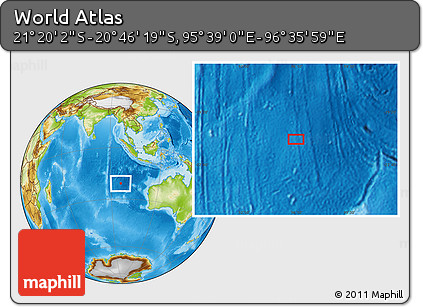 Physical Location Map of the Area around 21° 3' 11" S, 96° 7' 30" E