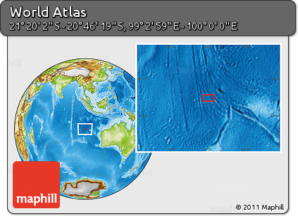 Physical Location Map of the Area around 21° 3' 11" S, 99° 31' 30" E