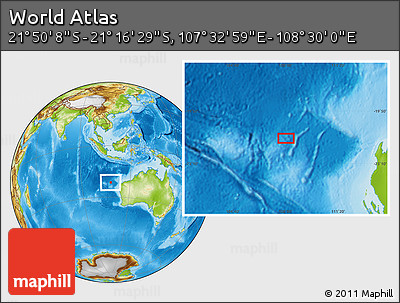 Physical Location Map of the Area around 21° 33' 19" S, 108° 1' 30" E