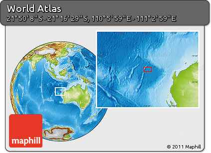 Physical Location Map of the Area around 21° 33' 19" S, 110° 34' 29" E