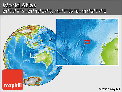 Physical Location Map of the Area around 21° 33' 19" S, 110° 34' 29" E