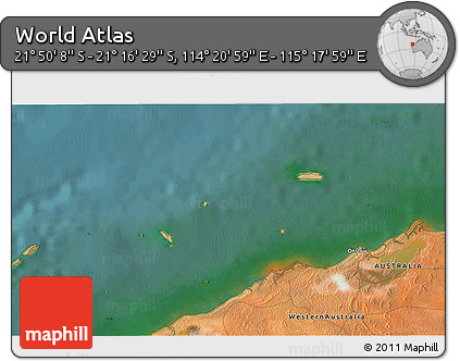 Satellite 3D Map of the Area around 21° 33' 19" S, 114° 49' 29" E