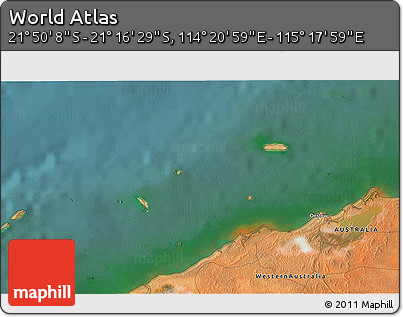 Satellite 3D Map of the Area around 21° 33' 19" S, 114° 49' 29" E