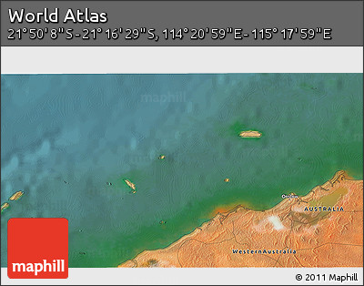 Satellite 3D Map of the Area around 21° 33' 19" S, 114° 49' 29" E