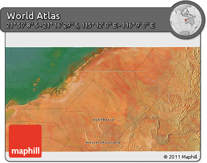 Satellite 3D Map of the Area around 21° 33' 19" S, 115° 40' 30" E
