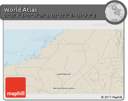 Shaded Relief 3D Map of the Area around 21° 33' 19" S, 115° 40' 30" E